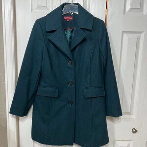 Merona Wool Blend Lined Button Pea Coat Wm L Winter Class Emerald Forest Green